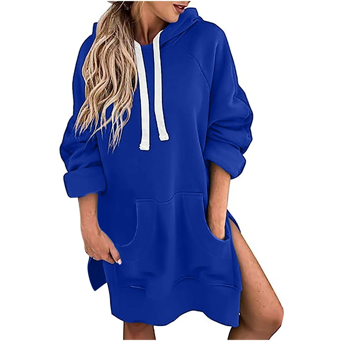 Loose-fitting Women's Sweater Long Sleeve Solid Color Drawstring Hoodie