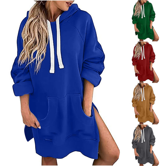 Loose-fitting Women's Sweater Long Sleeve Solid Color Drawstring Hoodie