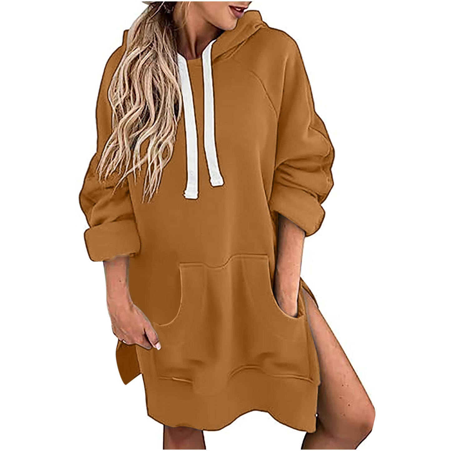 Loose-fitting Women's Sweater Long Sleeve Solid Color Drawstring Hoodie